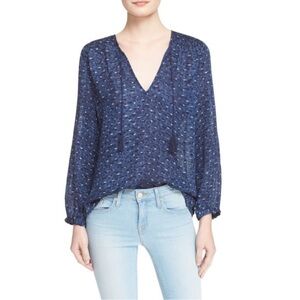 Joie Navy Blue Printed V-Neck Blouse
